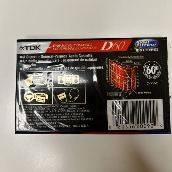 Tdk D60 Cassette Tape audio IECI/TypeI high Output factory sealed - Picture 3 of 7